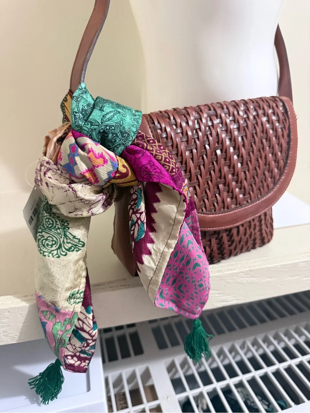 EB Denim Reversible Multicolor Patchwork Floral Scarf Wrap with Tassel Accent
